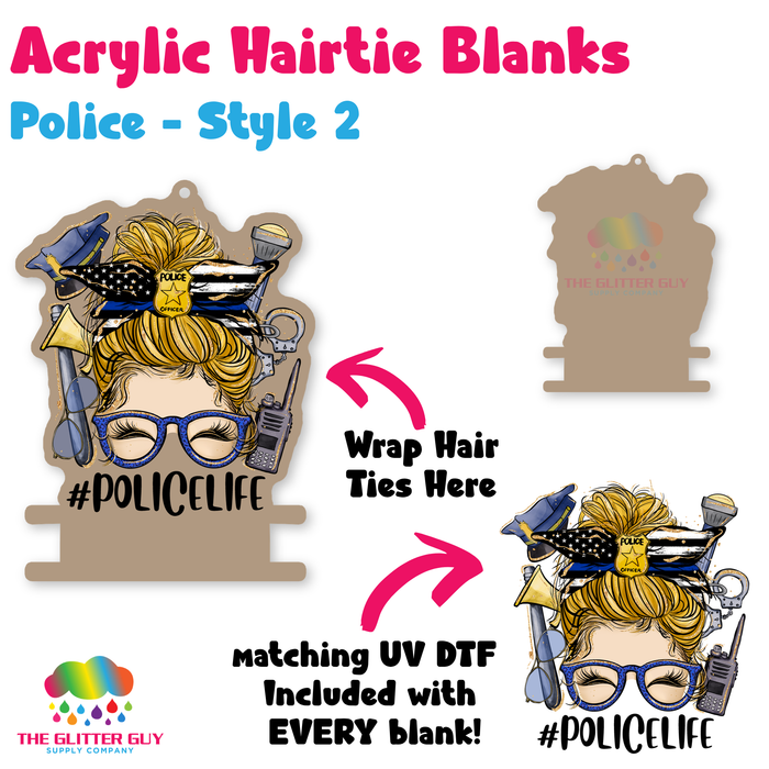Acrylic Hair Tie Holder Keychain - Police H-024