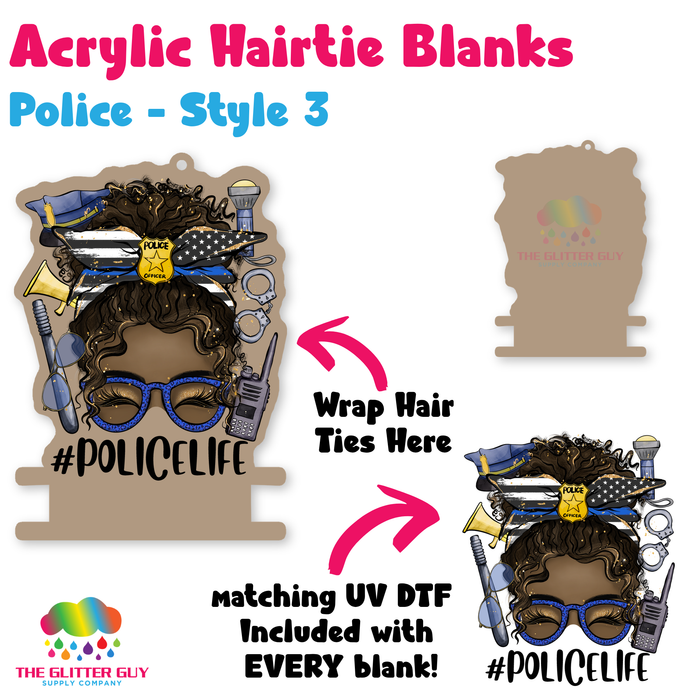 Acrylic Hair Tie Holder Keychain - Police H-024