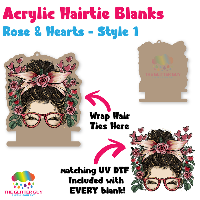 Acrylic Hair Tie Holder Keychain - Rose & Hearts H-025
