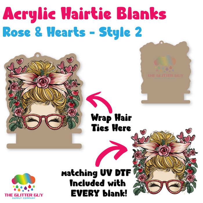 Acrylic Hair Tie Holder Keychain - Rose & Hearts H-025