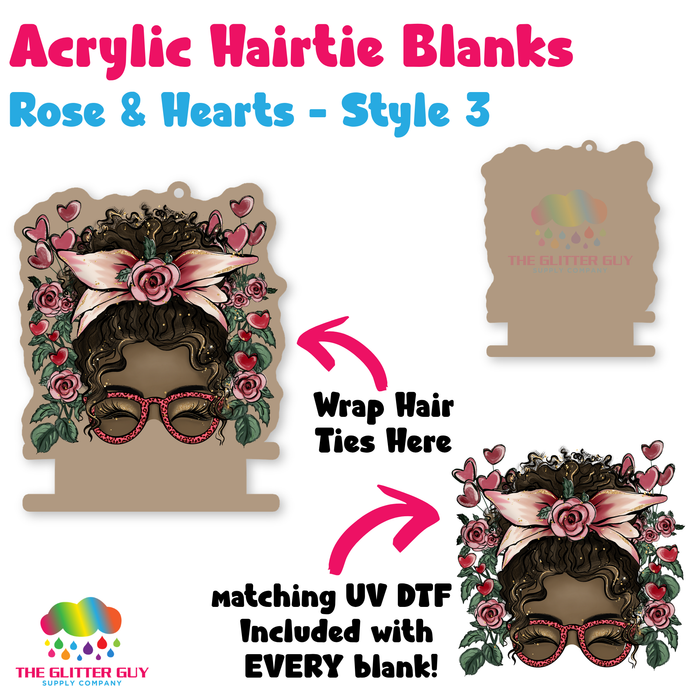 Acrylic Hair Tie Holder Keychain - Rose & Hearts H-025