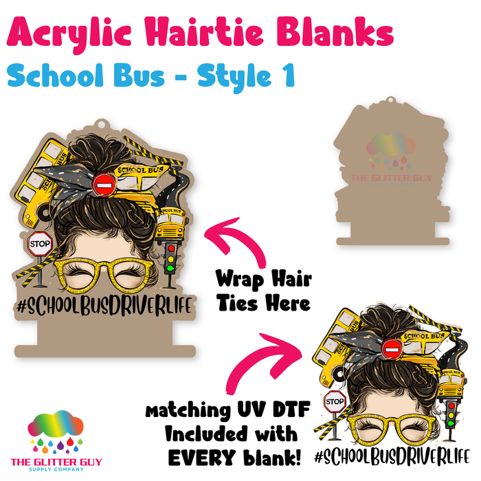 Acrylic Hair Tie Holder Keychain - School Bus H-026