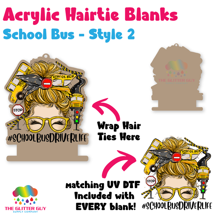 Acrylic Hair Tie Holder Keychain - School Bus H-026