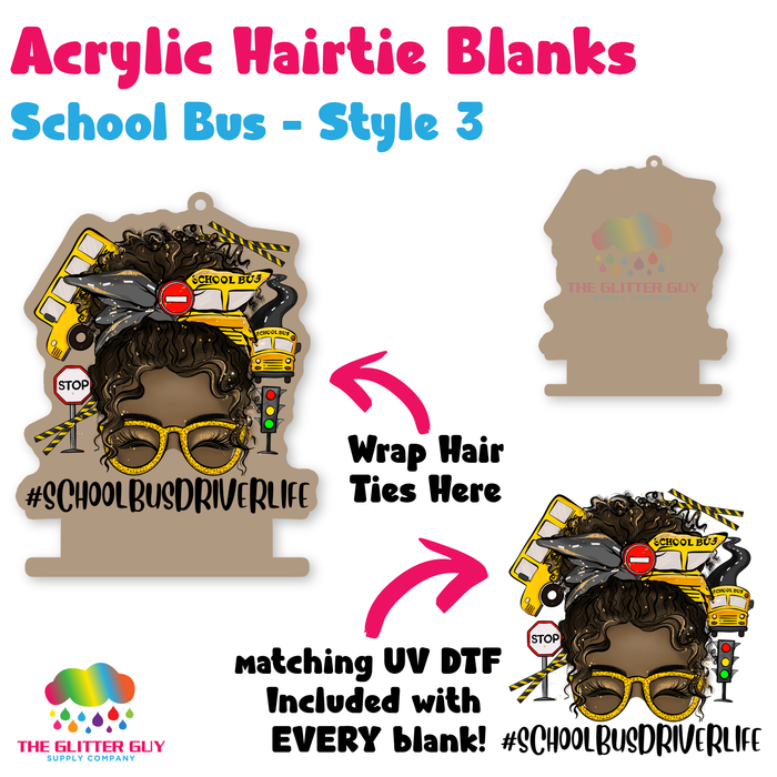 Acrylic Hair Tie Holder Keychain - School Bus H-026