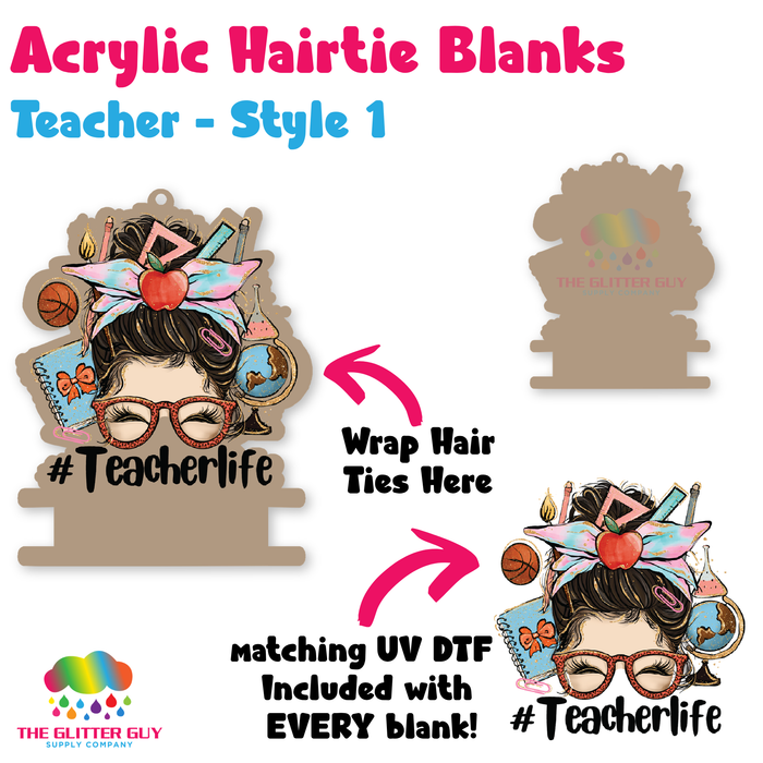 Acrylic Hair Tie Holder Keychain - Teacher H-028