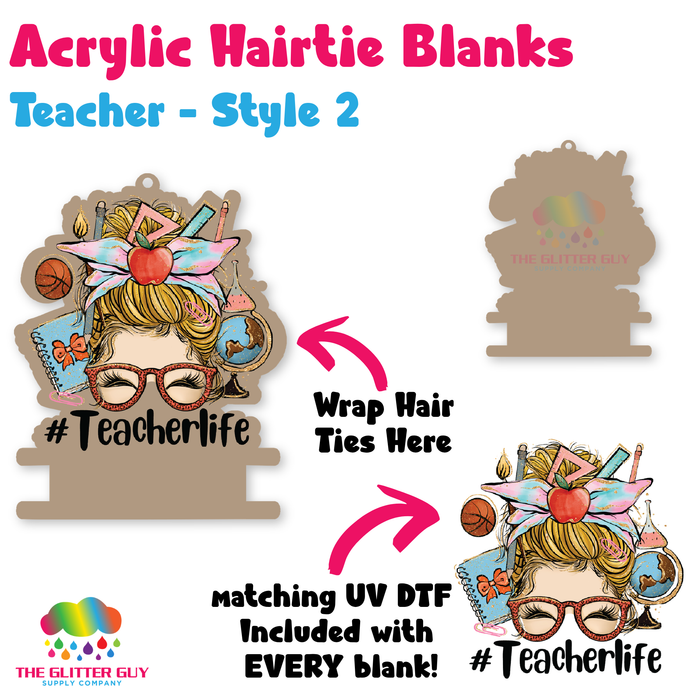 Acrylic Hair Tie Holder Keychain - Teacher H-028