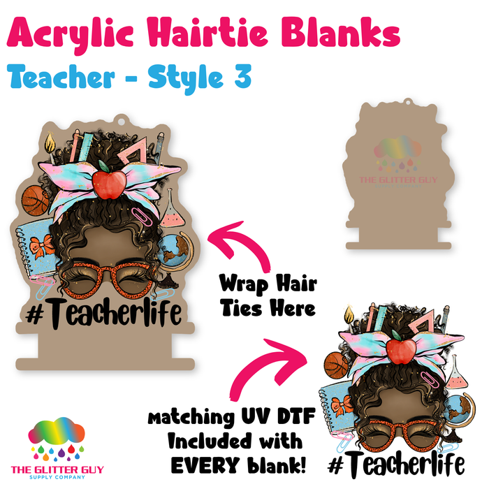 Acrylic Hair Tie Holder Keychain - Teacher H-028
