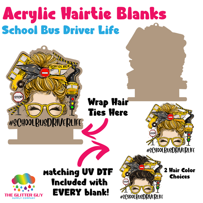 Acrylic Hair Tie Holder Keychain - School Bus Driver Life