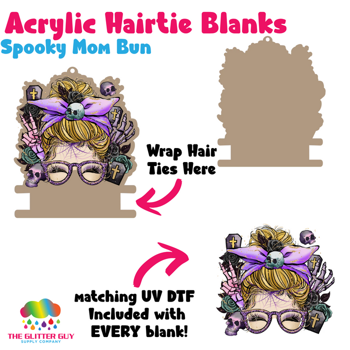 Acrylic Hair Tie Holder Keychain - Spooky Mom Bun