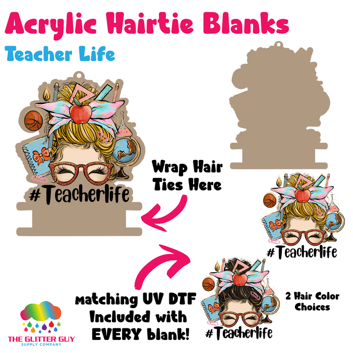 Acrylic Hair Tie Holder Keychain - Teacher Life