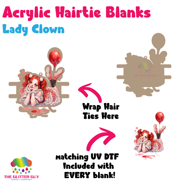 Acrylic Hair Tie Holder Keychain - Lady Clown H-006