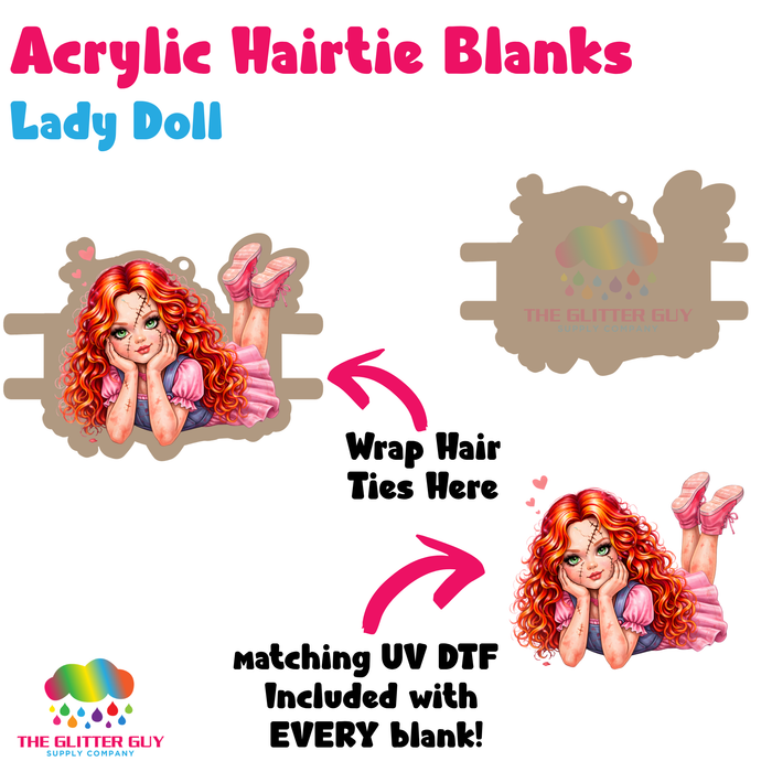 Acrylic Hair Tie Holder Keychain - Lady Doll H-007