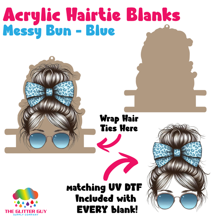 Acrylic Hair Tie Holder Keychain - Messy Bun Blue