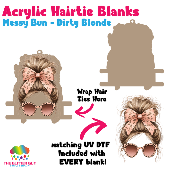 Acrylic Hair Tie Holder Keychain - Messy Bun Dirty Blonde