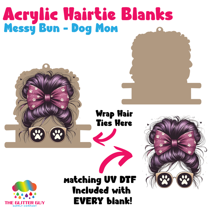 Acrylic Hair Tie Holder Keychain - Messy Bun Dog Mom