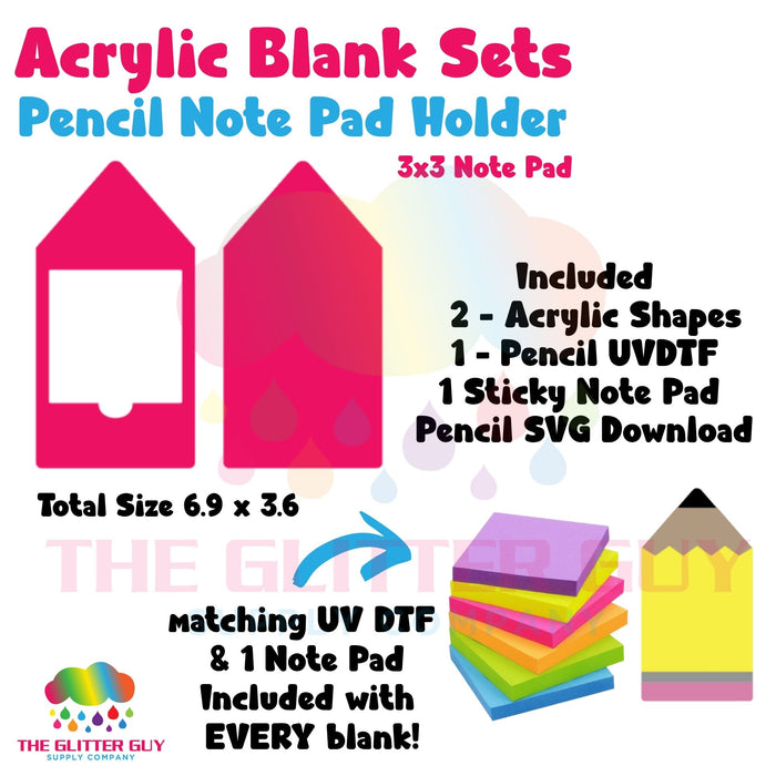 Acrylic Note Pad Holder Set - Pencil
