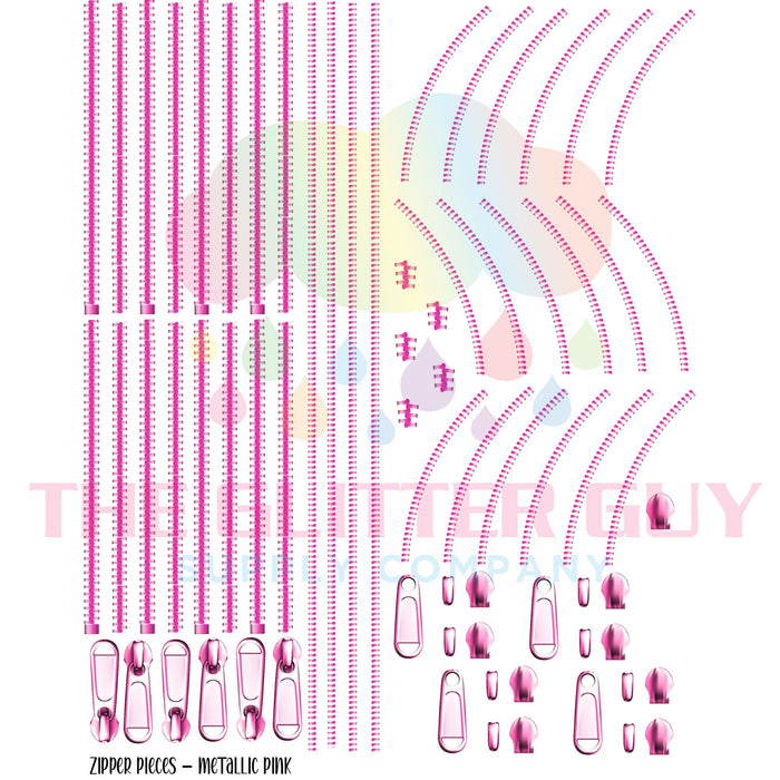 Premade Gang Sheet - Metallic Pink Zipper Pieces