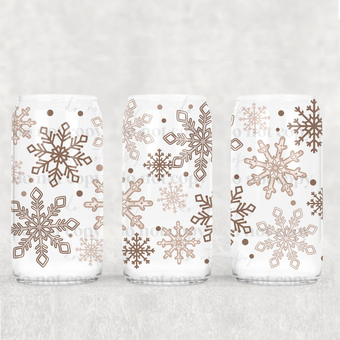 Libbey Can Wrap 16oz -  UV DTF Ink Transfers | Neutral Snowflakes