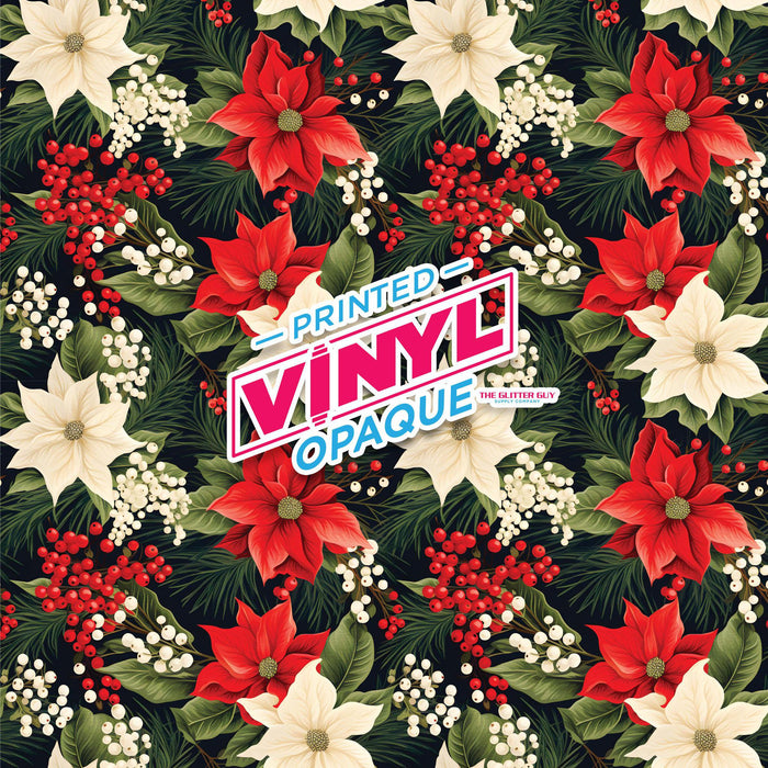 Printed Vinyl - Red and White Poinsettia