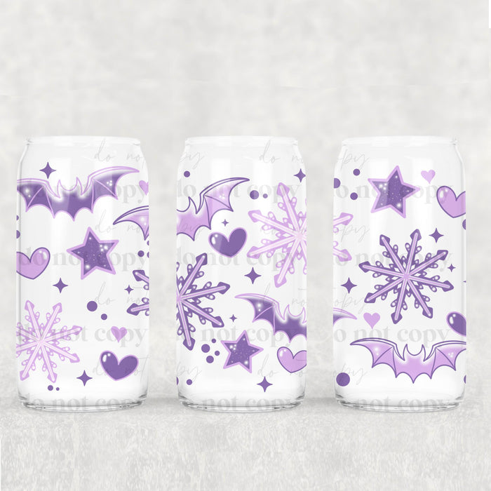 Libbey Can Wrap 16oz -  UV DTF Ink Transfers | Snowflake Bats