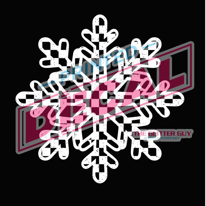 Printed Decal - White Checkered Snowflake