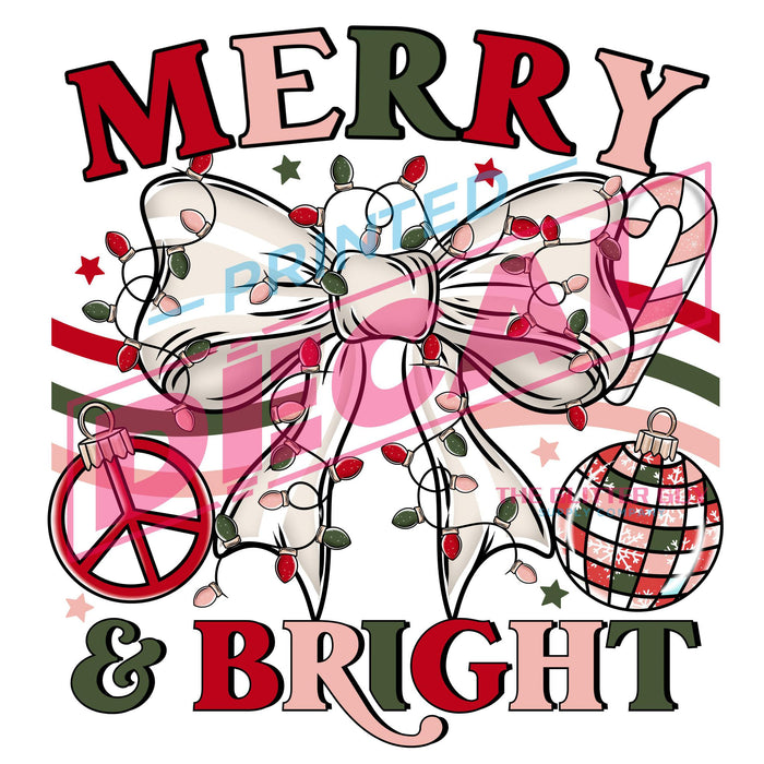 Printed Decal - Merry & Bright Bow