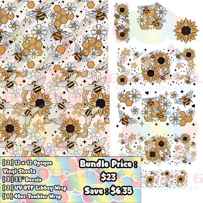 Floral Bees - Printed Vinyl Bundle | Printed Vinyl from The Glitter Guy