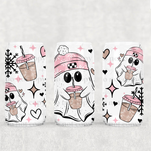 Libbey Can Wrap 16oz - Ink Transfers | Pink Winter Ghostie | from The Glitter Guy