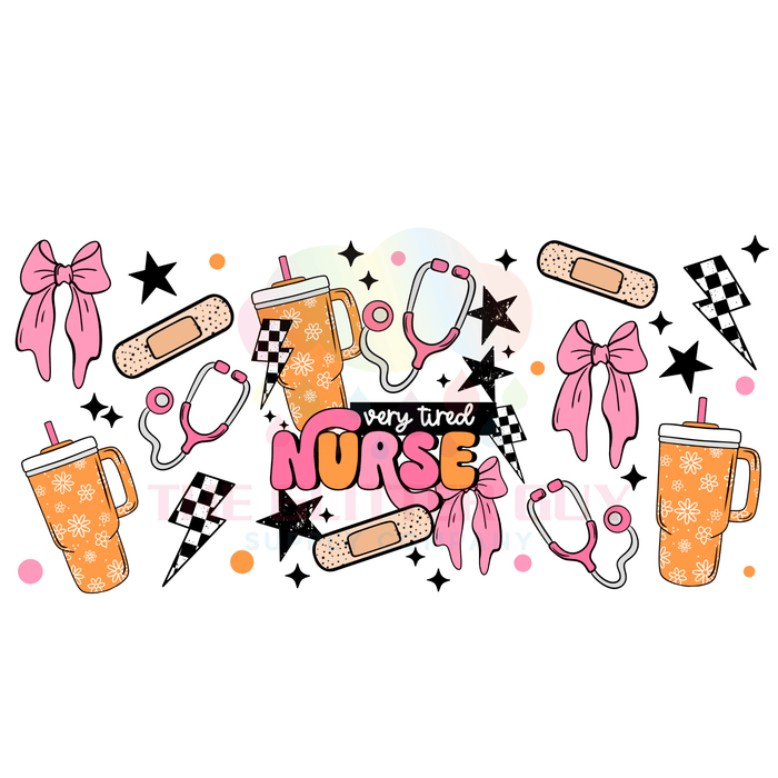 Libbey Can Wrap 16oz - Ink Transfers |Very Tired Nurse | from The Glitter Guy