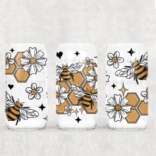 Libbey Can Wrap 16oz - UV DTF Ink Transfers | Honeycomb Bees | from The Glitter Guy