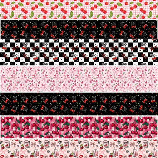 Printed Vinyl Stacked Stripes - Cherries | Printed Vinyl from The Glitter Guy