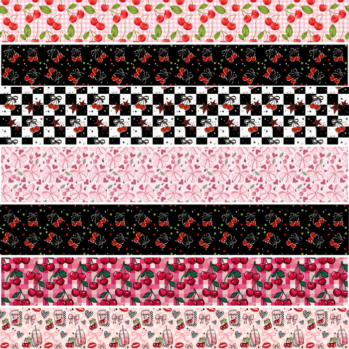 Printed Vinyl Stacked Stripes - Cherries | Printed Vinyl from The Glitter Guy